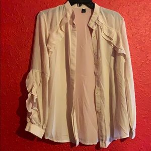 Peach/ cream ruffly blouse xxl